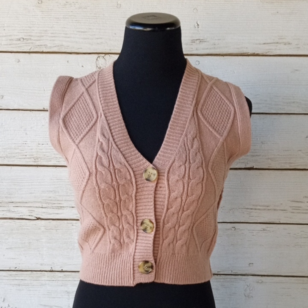 Hazel Moon Women's Pink Cable Knit Sweater Vest Size Small